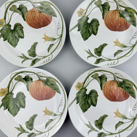 Pottery Barn Rustic Pumpkin DINNER Plates Set of 4 Autumn Fall Thanksgiving - Picture 4 of 7